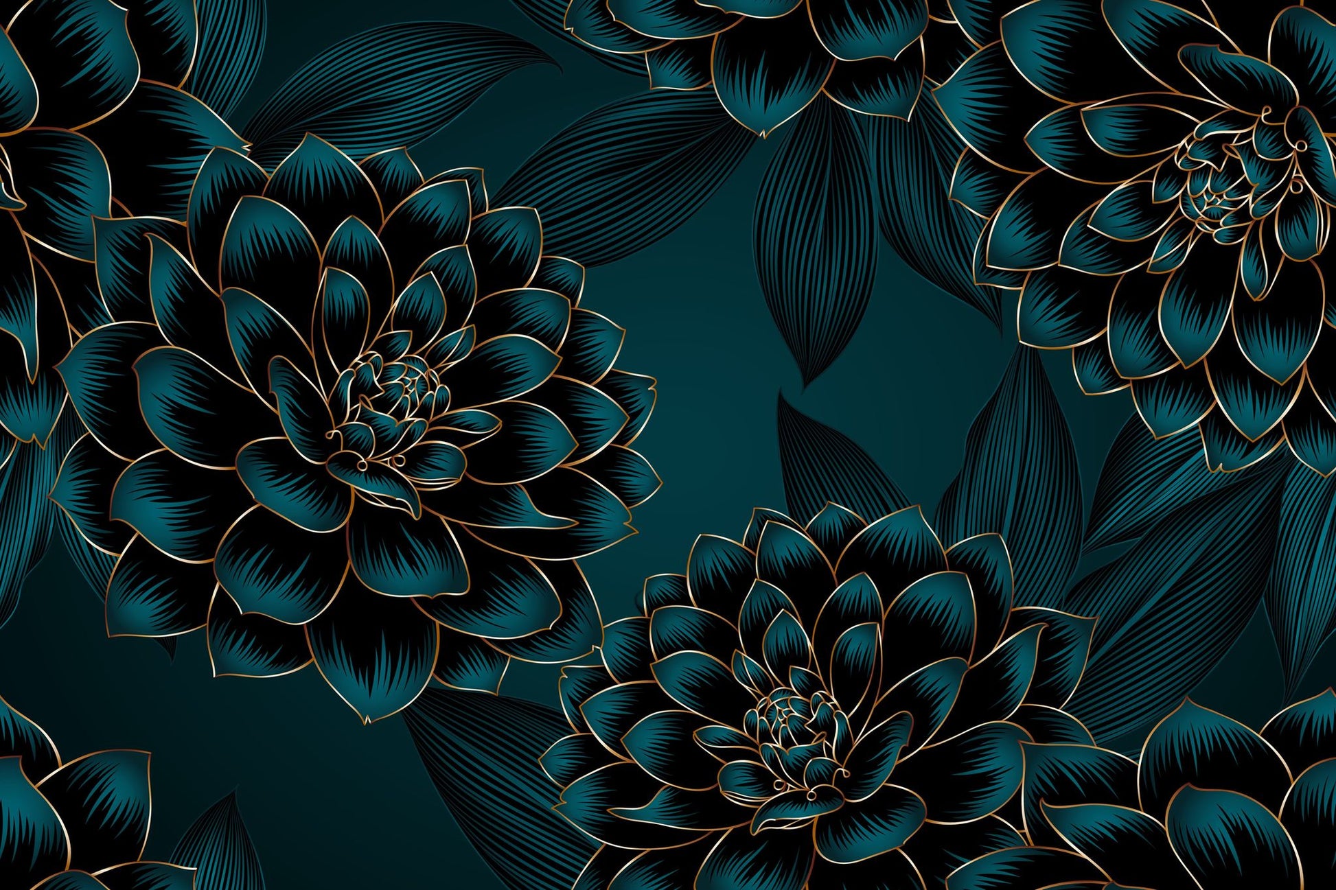Green & Gold Abstract Flower Design Print 100% Australian Made