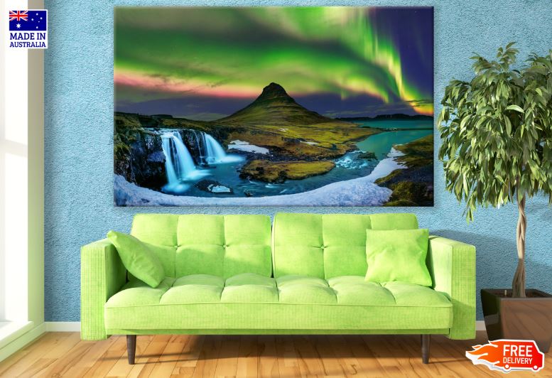 Aurora Over Mountain Scenery Photograph Print 100% Australian Made