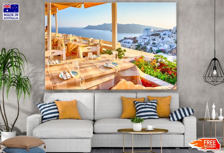 Open Air Cosy Restaurant in Oia Village on Santorini Island Photograph Print 100% Australian Made