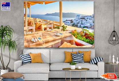 Open Air Cosy Restaurant in Oia Village on Santorini Island Photograph Print 100% Australian Made