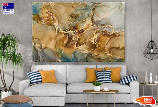 Grey Blue & Gold Abstract Design Print 100% Australian Made