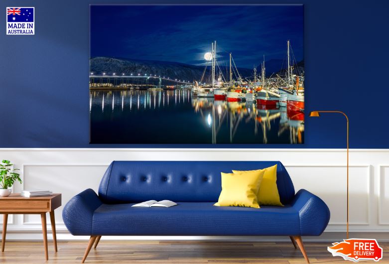 Boats on Bay at Night Photograph Print 100% Australian Made