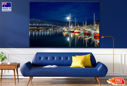 Boats on Bay at Night Photograph Print 100% Australian Made