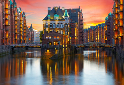 Old Speicherstadt in Hamburg at Sunset Photograph Print 100% Australian Made