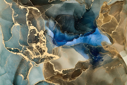 Grey Blue & Gold Abstract Design Print 100% Australian Made