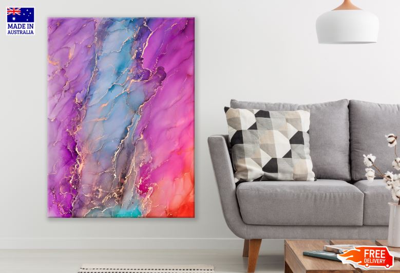 Pink Blue & Gold Abstract Design Print 100% Australian Made