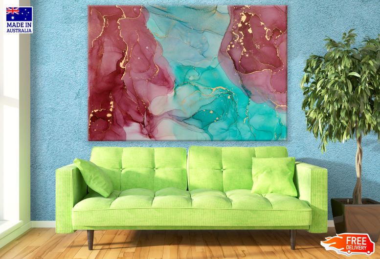 Maroon Blue & Gold Abstract Design Print 100% Australian Made