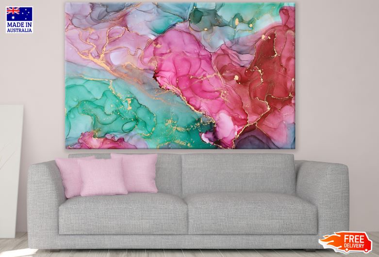 Pink Green & Gold Abstract Design Print 100% Australian Made