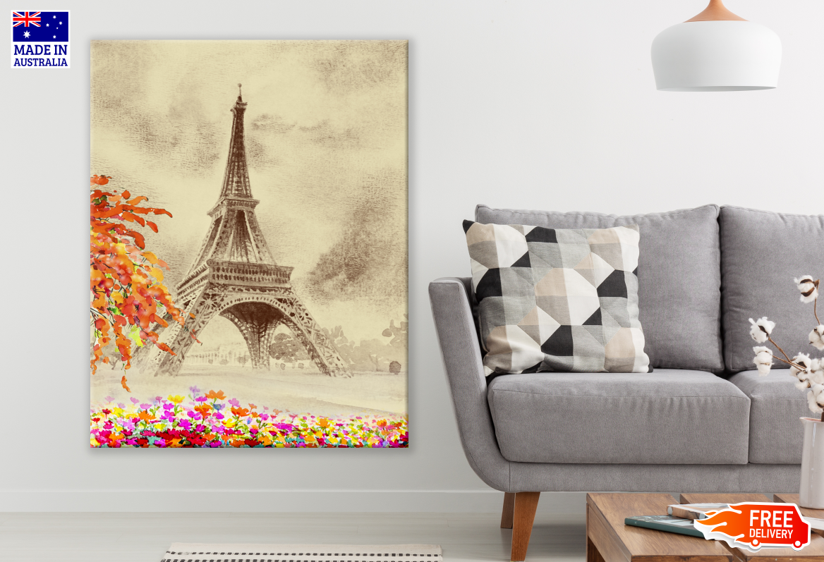 Eiffel Tower & Floral Painting Print 100% Australian Made