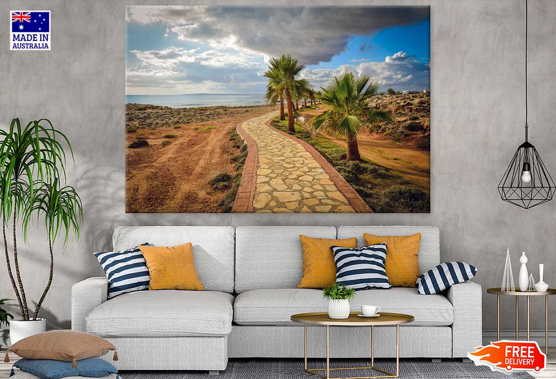 Road Near Sea with Palm Trees Photograph Print 100% Australian Made