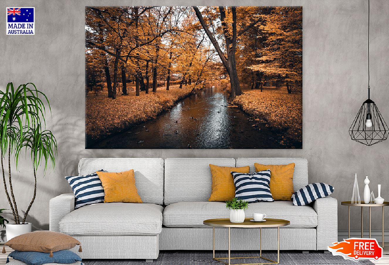 River in Orange Leaves Tree Forest Photograph Print 100% Australian Made