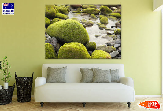 Rocks Covered with Moss River Photograph Print 100% Australian Made