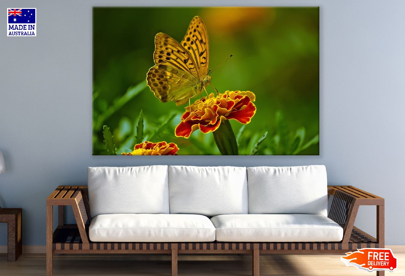 Butterfly on Marigold Flower Closeup Photograph Print 100% Australian Made
