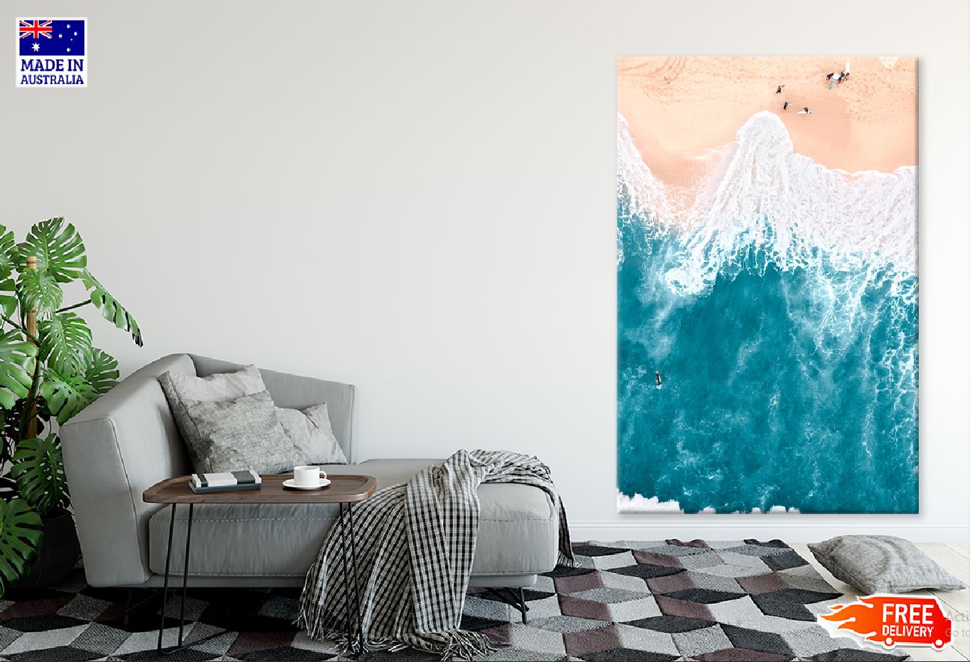 Surfboard with People Sea Aerial View Photograph Print 100% Australian Made