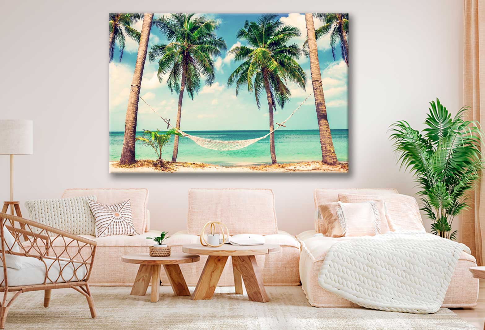 Bella Home Hammock with Palm Trees near Sea Print Canvas Ready to hang