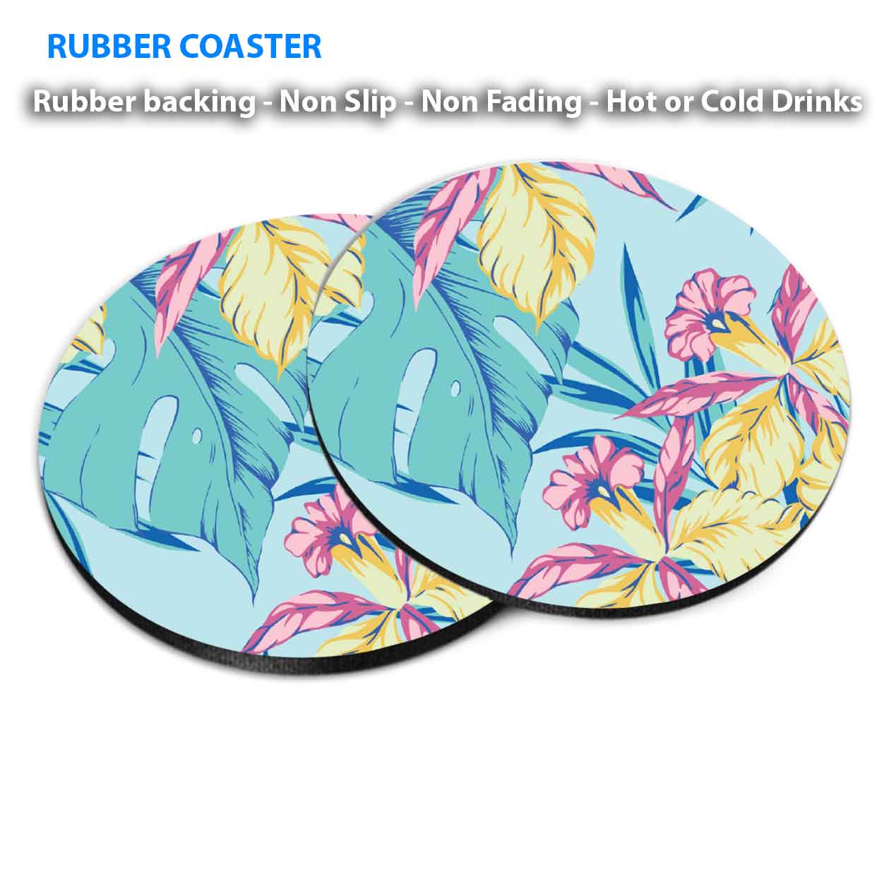 Blue Abstract Flowers Coasters Wood & Rubber - Set of 6 Coasters