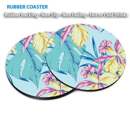 Blue Abstract Flowers Coasters Wood & Rubber - Set of 6 Coasters