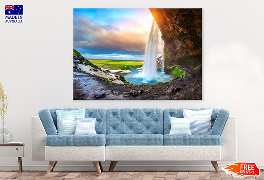 Seljalandsfoss Waterfall Sunset View Photograph Print 100% Australian Made