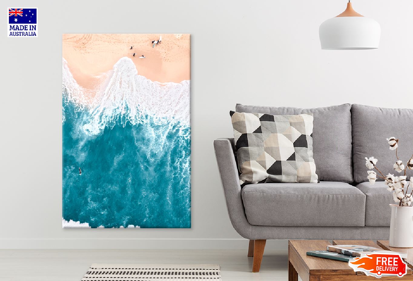 Surfboard with People Sea Aerial View Photograph Print 100% Australian Made