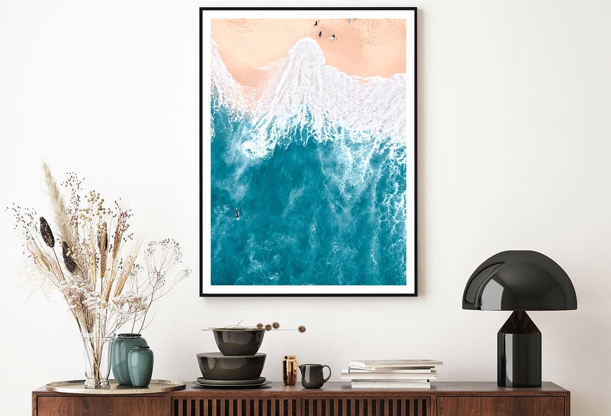 Surfboard with People Sea Aerial View Photograph Home Decor Premium Quality Poster Print Choose Your Sizes