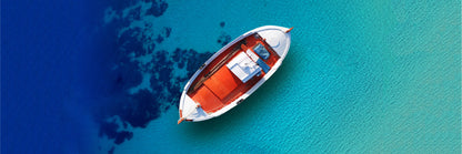 Panoramic Canvas Boat on Sea Aerial View Photograph High Quality 100% Australian Made Wall Canvas Print Ready to Hang