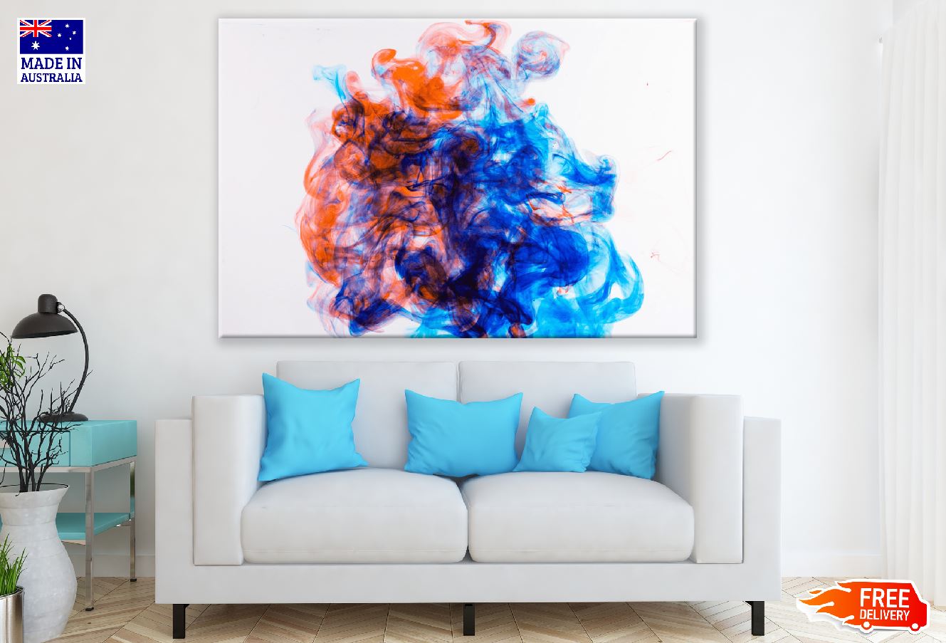 Blue & Orange Smoke Abstract Design Print 100% Australian Made
