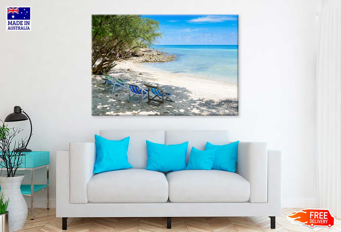Beach Chairs on Sandy Thailand Beach View Photograph Print 100% Australian Made