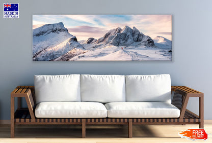 Panoramic Canvas Snow Mountains & Sky Scenery High Quality 100% Australian Made Wall Canvas Print Ready to Hang
