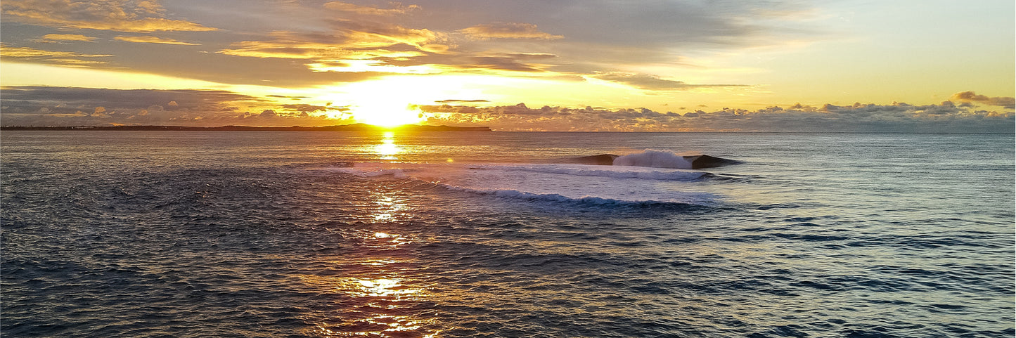 Panoramic Canvas Sea Waves & Sunset View Photograph High Quality 100% Australian Made Wall Canvas Print Ready to Hang
