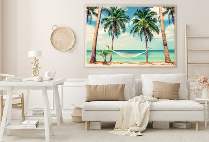 Hammock with Palm Trees near Sea View Photograph Home Decor Premium Quality Poster Print Choose Your Sizes