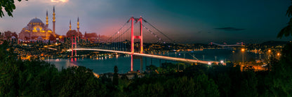 Panoramic Canvas Istanbul Bosphorus Bridge Night Photograph High Quality 100% Australian Made Wall Canvas Print Ready to Hang