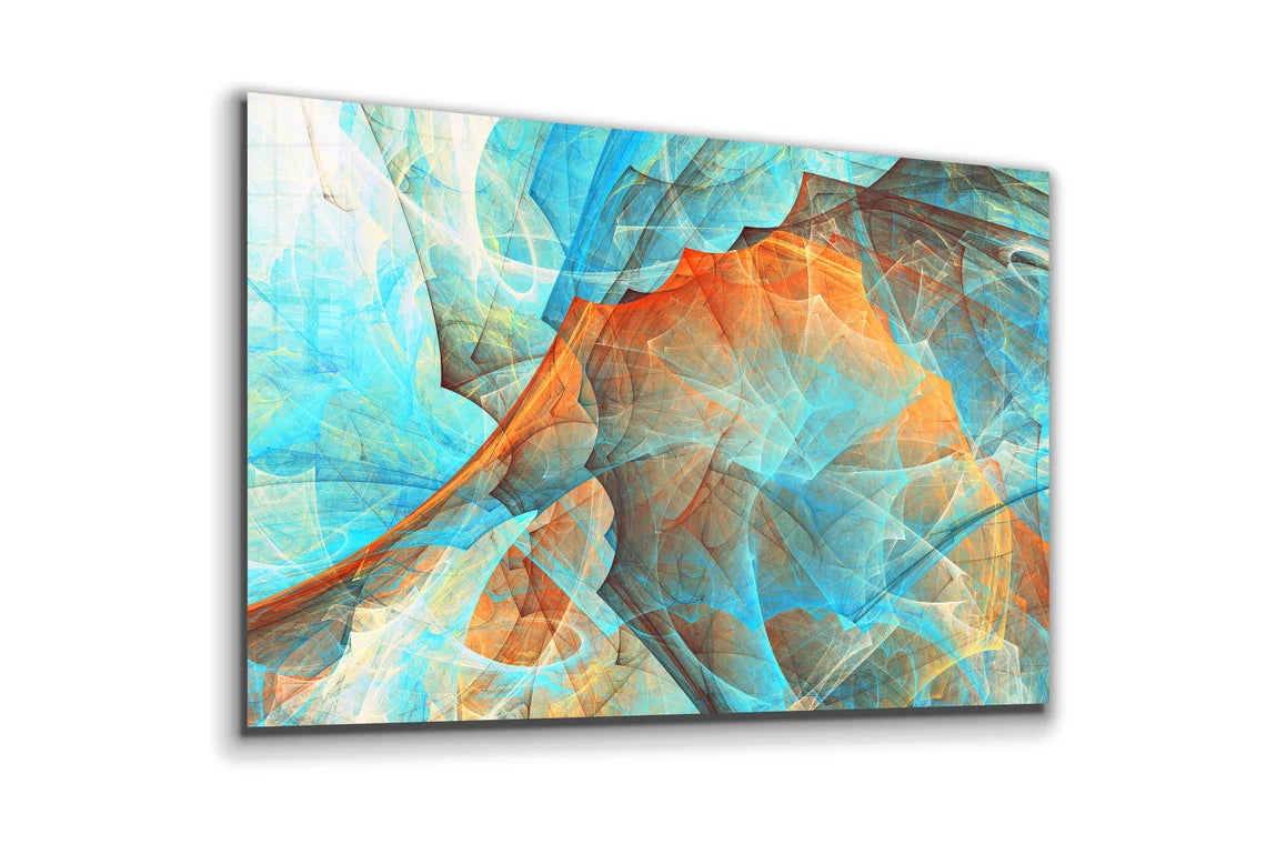 Blue Orange Abstract Print Tempered Glass Wall Art 100% Made in Australia Ready to Hang