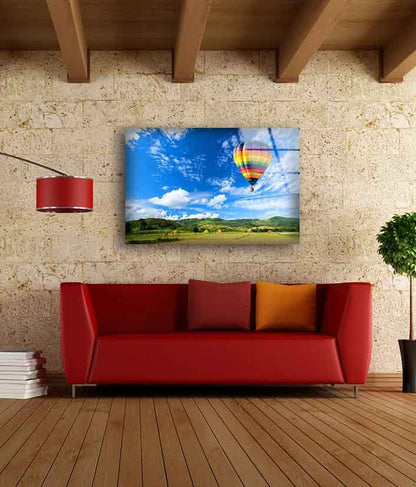 Hot Air Balloon Over Forest Photograph Acrylic Glass Print Tempered Glass Wall Art 100% Made in Australia Ready to Hang