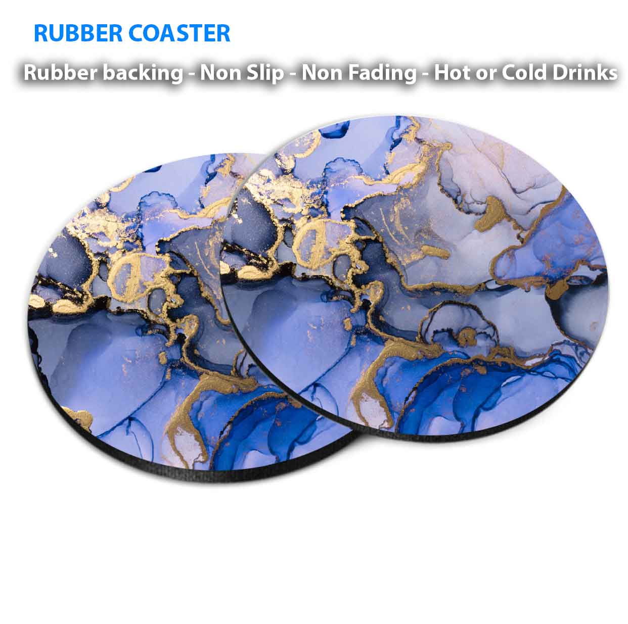 Purple Blue Gold Splash Abstract Coasters Wood & Rubber - Set of 6 Coasters