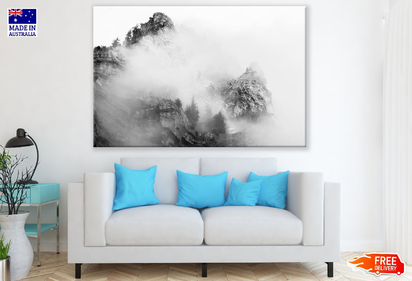 Mountain Fog B&W Photograph Print 100% Australian Made