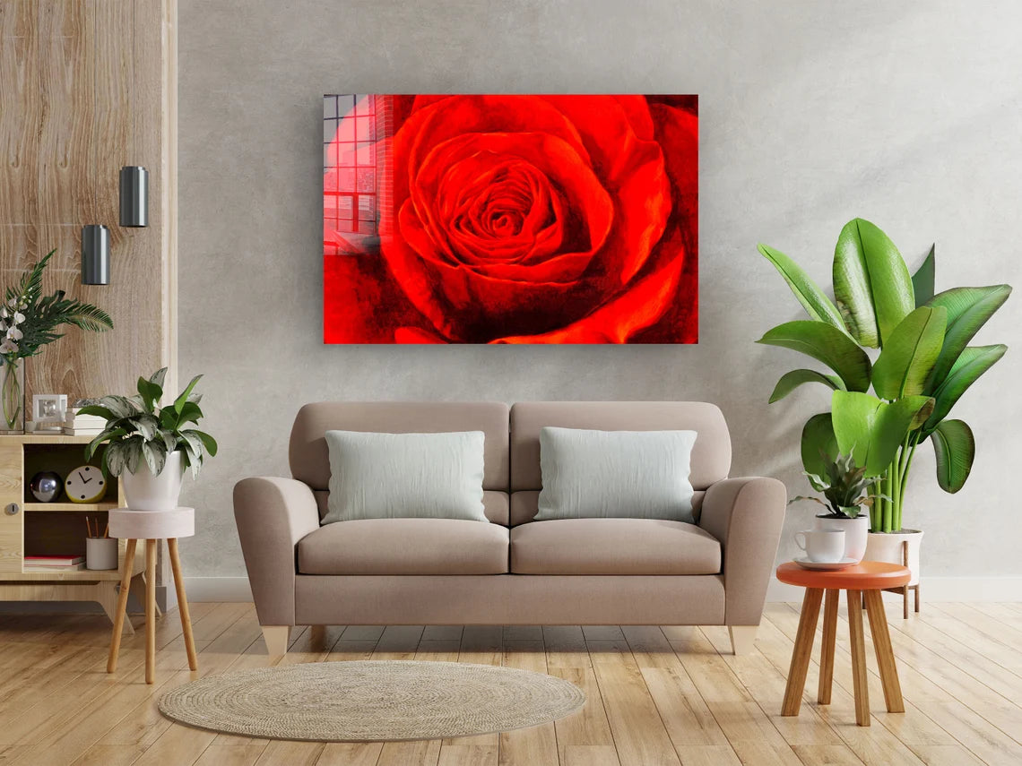 Red Rose Closeup View Print Tempered Glass Wall Art 100% Made in Australia Ready to Hang