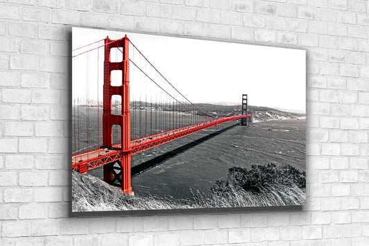 Red Golden Gate B&W Print Tempered Glass Wall Art 100% Made in Australia Ready to Hang