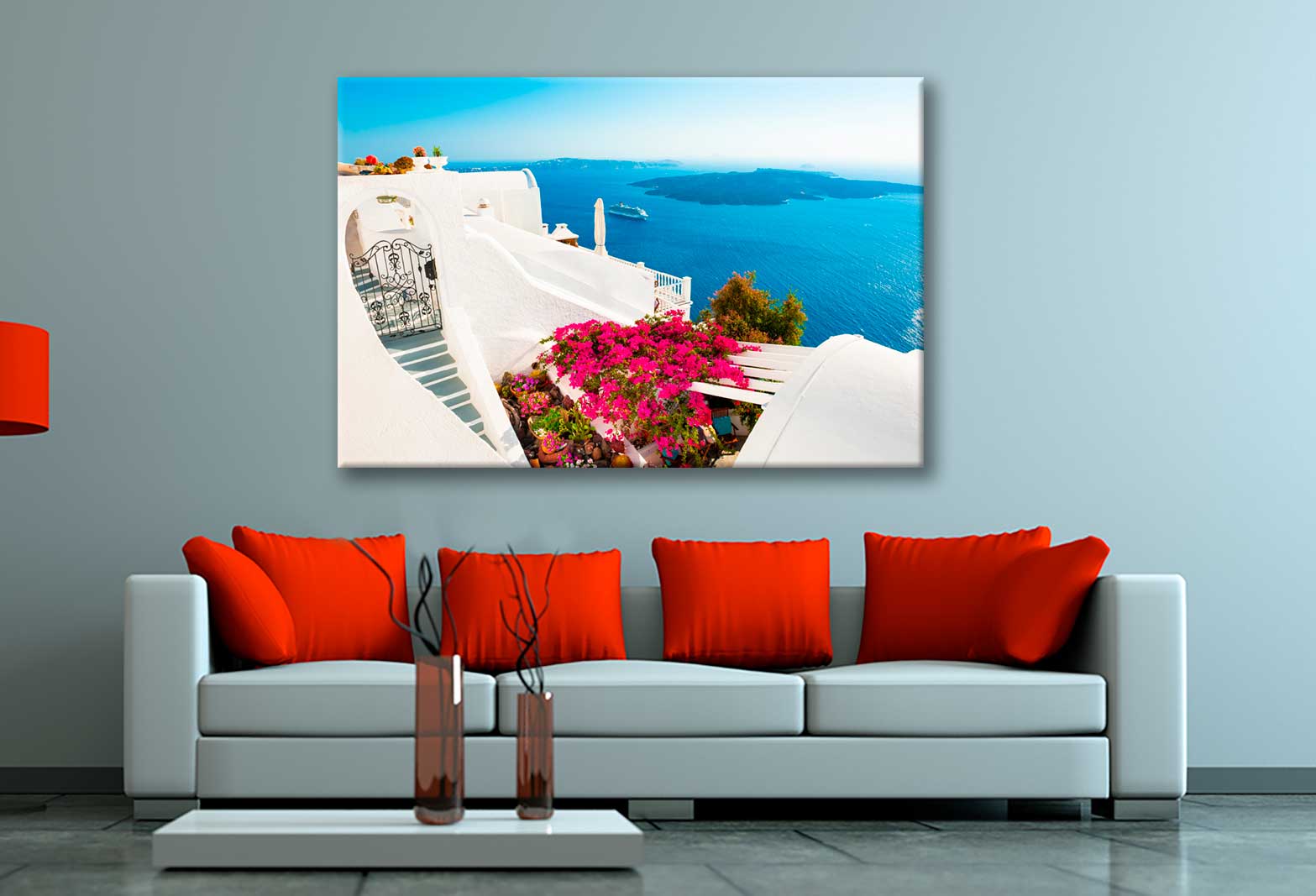 Bella Home Beautiful Terrace With Pink Flowers Print Canvas Ready to hang