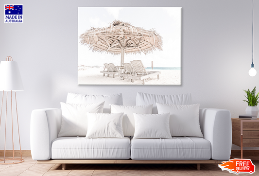 Beach Huts On Sea Shore Sky View Print 100% Australian Made