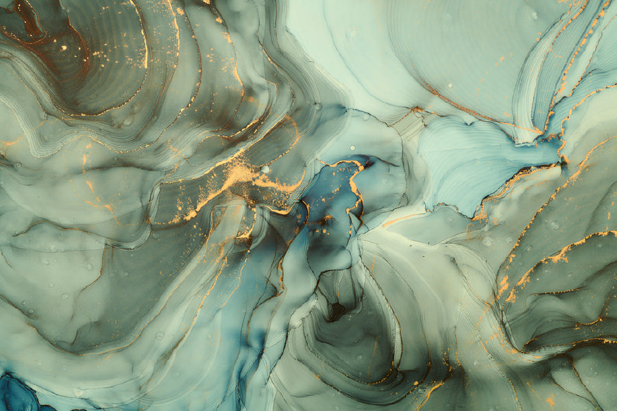 Blue Green & Gold Splash Abstract Design Home Decor Premium Quality Poster Print Choose Your Sizes