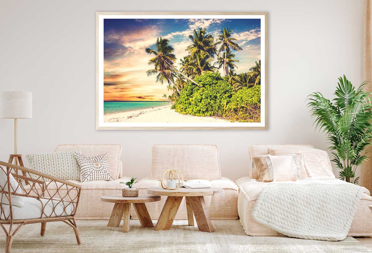 Beach with Palm Trees Sunset Sky Photograph Home Decor Premium Quality Poster Print Choose Your Sizes