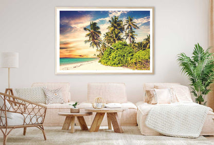 Beach with Palm Trees Sunset Sky Photograph Home Decor Premium Quality Poster Print Choose Your Sizes