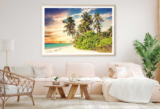 Beach with Palm Trees Sunset Sky Photograph Home Decor Premium Quality Poster Print Choose Your Sizes