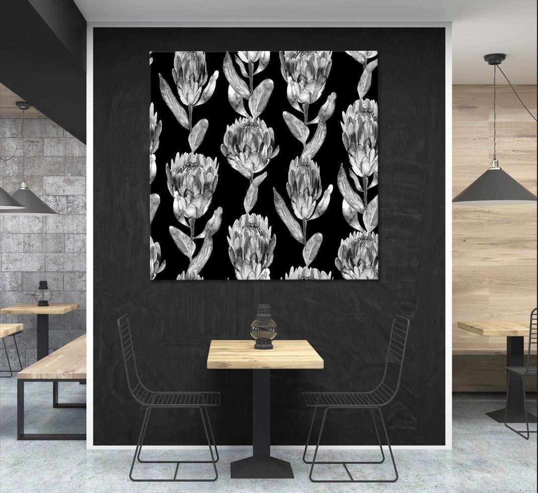 Square Canvas Protea Flowers B&W Design Art High Quality Print 100% Australian Made