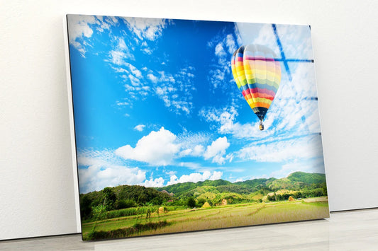 Hot Air Balloon Over Forest Photograph Acrylic Glass Print Tempered Glass Wall Art 100% Made in Australia Ready to Hang