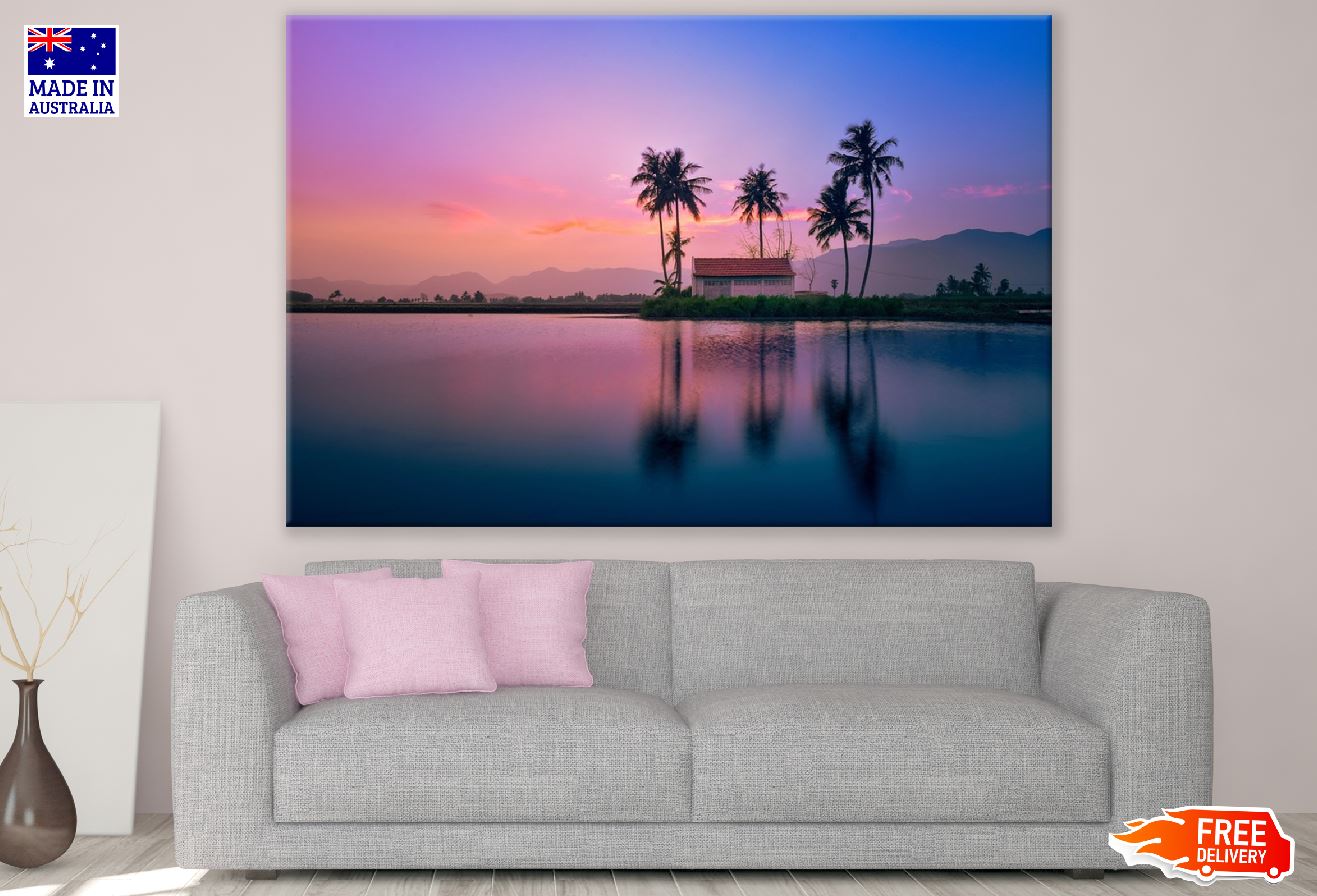 Palm Trees Near Lake Sunset Photograph Print 100% Australian Made