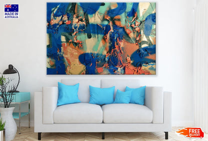 Blue & Orange Paint Abstract Design Print 100% Australian Made