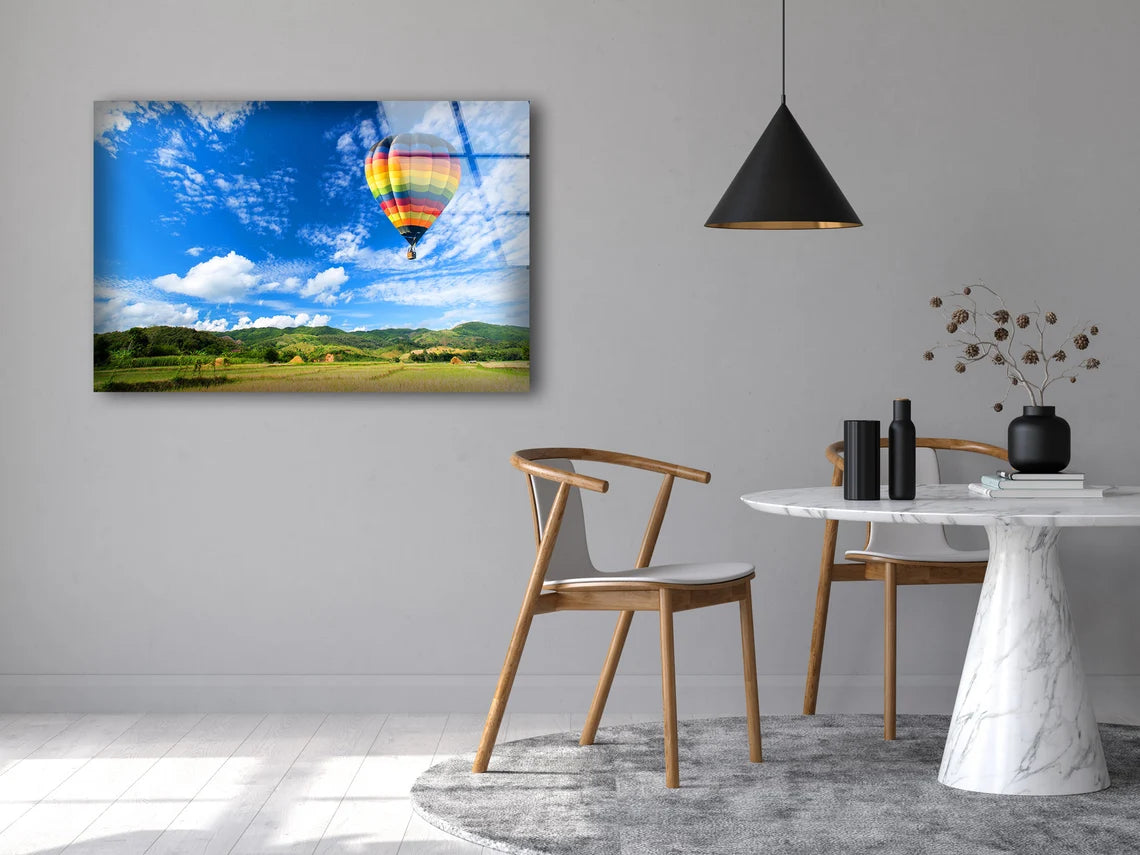 Hot Air Balloon Over Forest Photograph Acrylic Glass Print Tempered Glass Wall Art 100% Made in Australia Ready to Hang