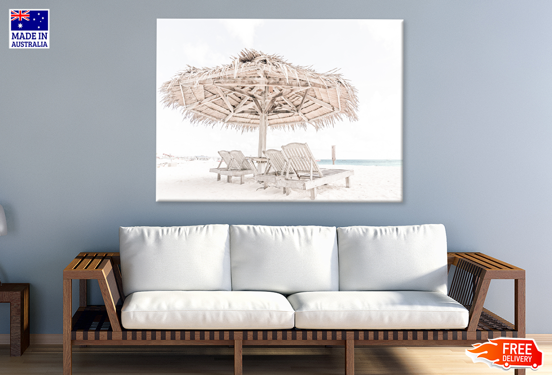 Beach Huts On Sea Shore Sky View Print 100% Australian Made