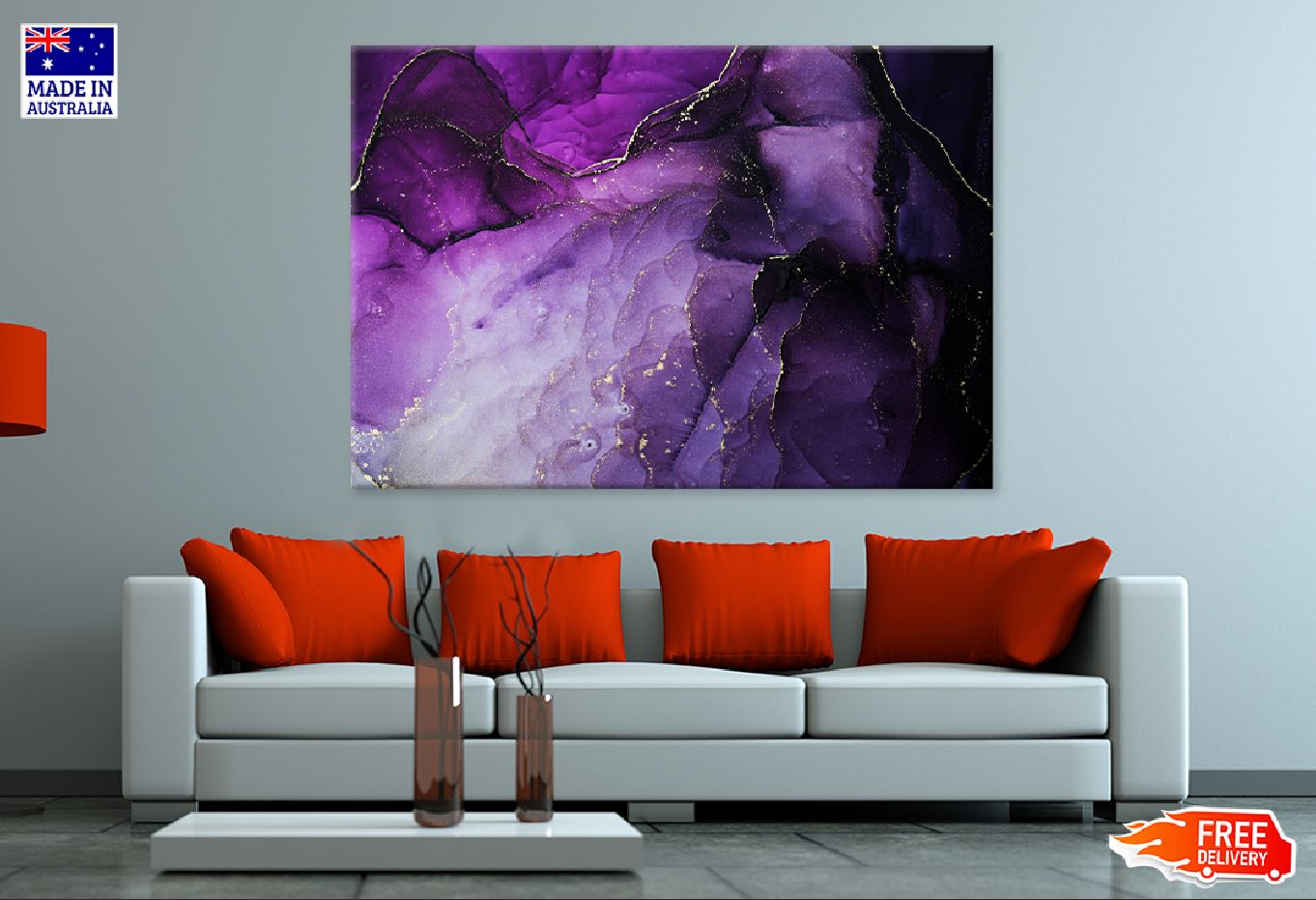 Purple & Gold Marble Abstract Design Print 100% Australian Made